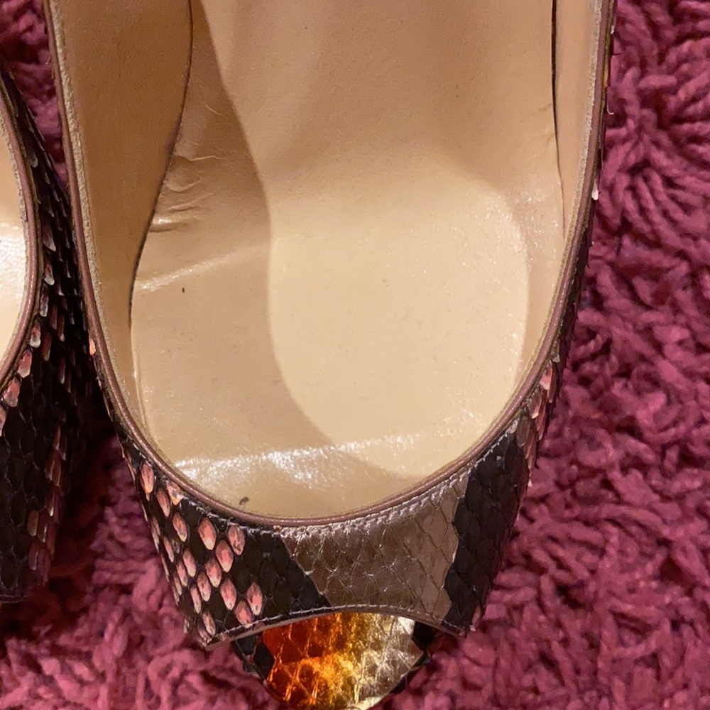 Christian Louboutin Snakeskin Open Toe Pumps - image 7